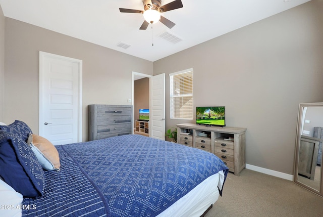 bedroom featuring ceiling fan and carpet floors