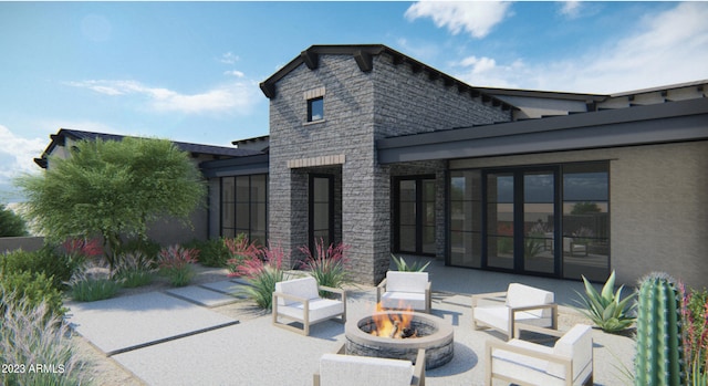 view of patio / terrace with an outdoor fire pit