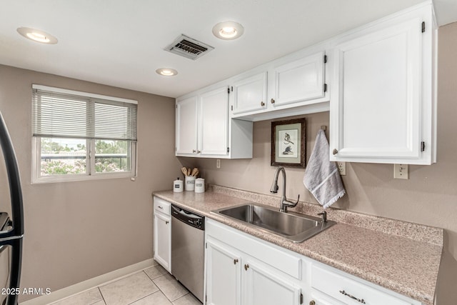 7436 E Chaparral Rd Unit 124B, Scottsdale, AZ 85250 - kitchen with stainless steel dishwasher, a sink, white cabinetry, light countertops, and recessed lighting