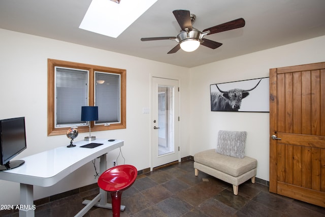 office area with ceiling fan