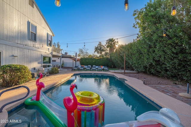 view of swimming pool with a patio