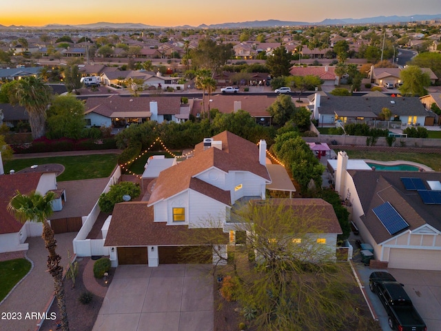 view of aerial view at dusk