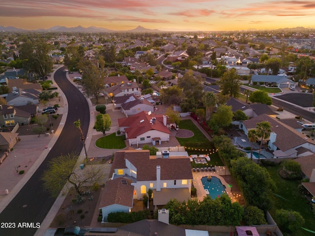 view of aerial view at dusk