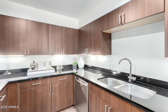 3635 N 68th St Unit 5, Scottsdale, AZ 85251 - kitchen with dishwasher, a sink, modern cabinets, and dark countertops