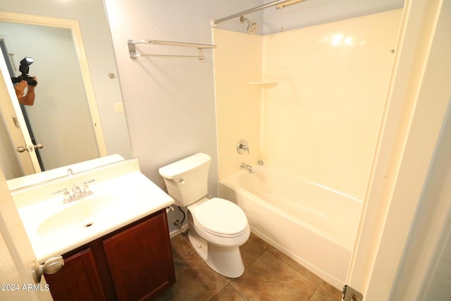 full bathroom featuring vanity, tile patterned floors, bathtub / shower combination, and toilet