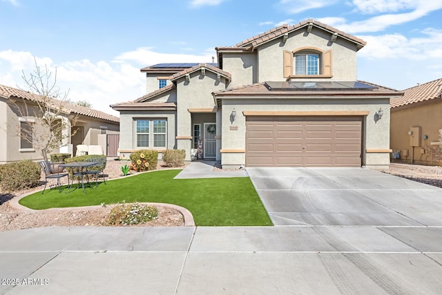 10840 W Saddlehorn Rd, Peoria, AZ 85383 - view of front facade featuring a garage, a front yard, and solar panels