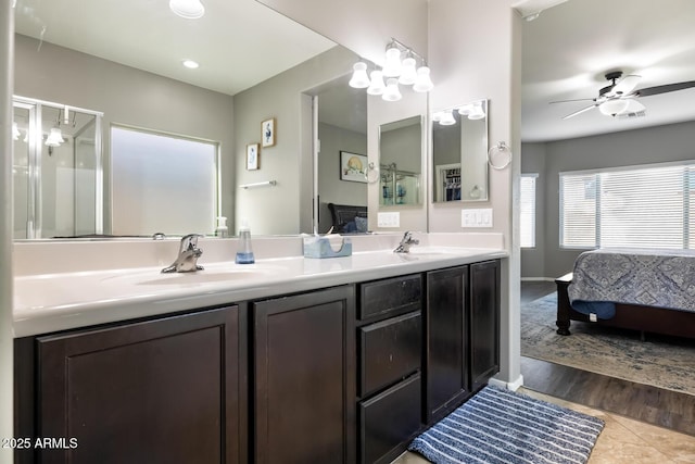10840 W Saddlehorn Rd, Peoria, AZ 85383 - bathroom featuring vanity, tile patterned floors, and ceiling fan