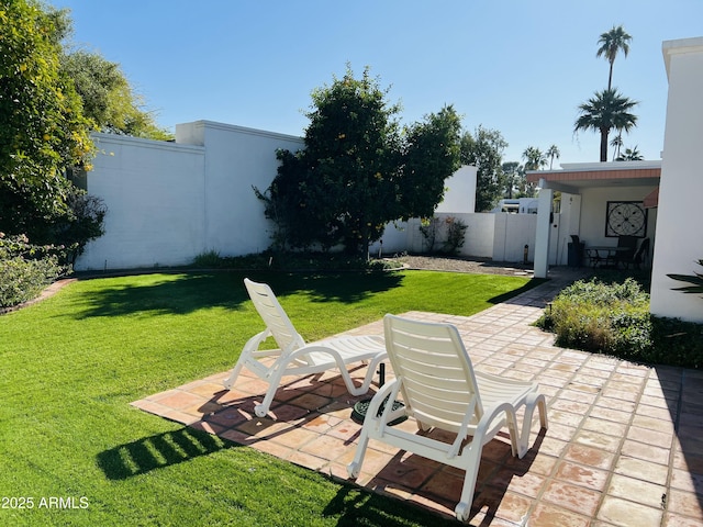 view of yard featuring a patio area and a fenced backyard