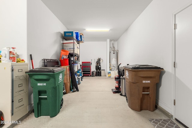 storage room featuring water heater