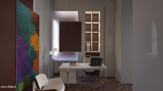 office space with dark parquet floors