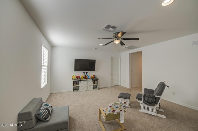 5621 W Chuck Box Rd, Laveen, AZ 85339 - unfurnished living room featuring ceiling fan, carpet, and recessed lighting