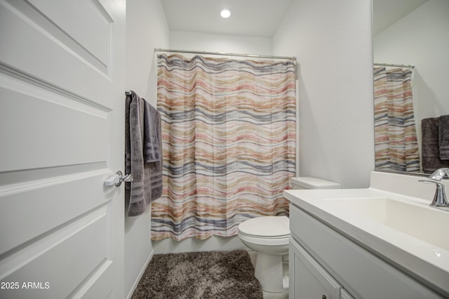 5621 W Chuck Box Rd, Laveen, AZ 85339 - bathroom with vanity, a shower with curtain, and recessed lighting