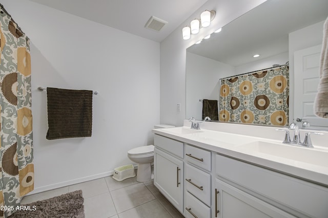 5621 W Chuck Box Rd, Laveen, AZ 85339 - bathroom with tile patterned flooring, double vanity, and a shower with curtain