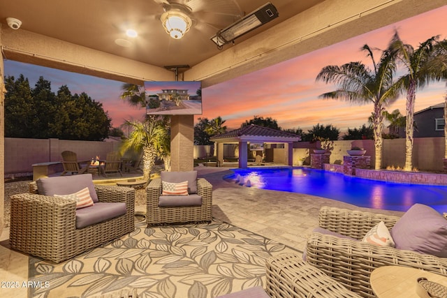 1179 E Regent Dr, Gilbert, AZ 85298 - view of pool featuring a gazebo, a patio, a fenced backyard, and an outdoor fire pit