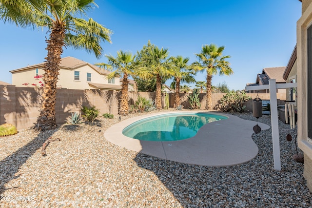 view of pool featuring a fenced backyard and a patio