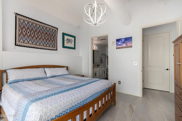 1 E Lexington Ave Unit 1108, Phoenix, AZ 85012 - bedroom with a chandelier, ensuite bathroom, and baseboards