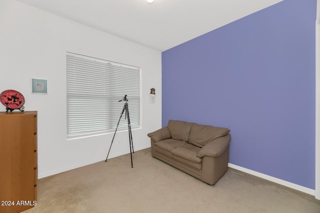 living area with light carpet