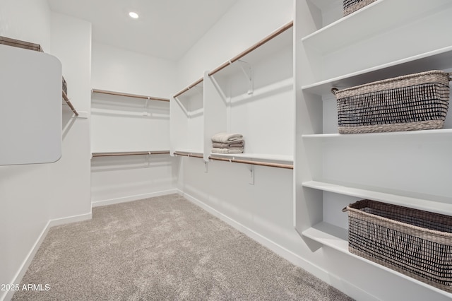 spacious closet with light carpet