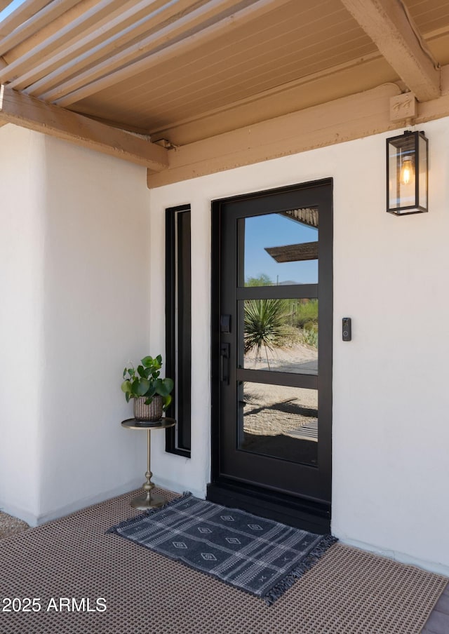 8049 E Serene St, Carefree, AZ 85377 - doorway to property featuring stucco siding