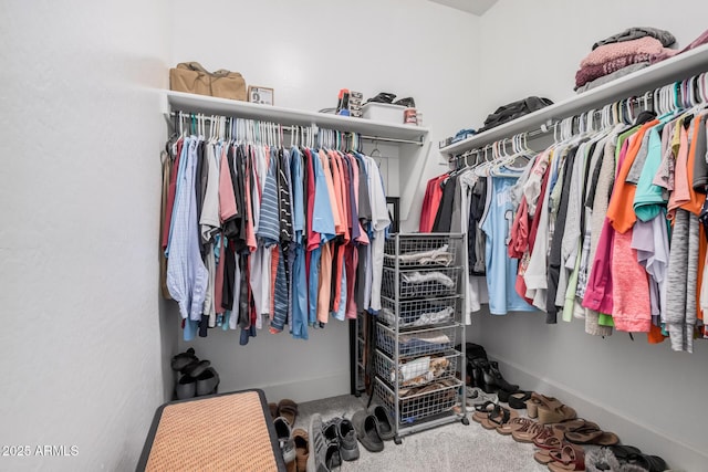 walk in closet with carpet
