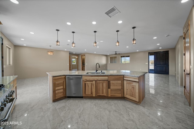 115 Ironwood Pl, Wickenburg, AZ 85390 - kitchen featuring visible vents, marble finish floor, stainless steel appliances, and a sink
