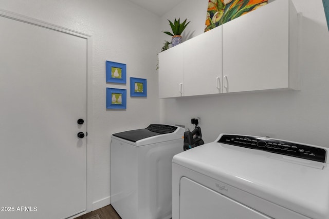 23705 S Pleasant Way, Sun Lakes, AZ 85248 - washroom with dark wood-type flooring, cabinet space, and washer and dryer