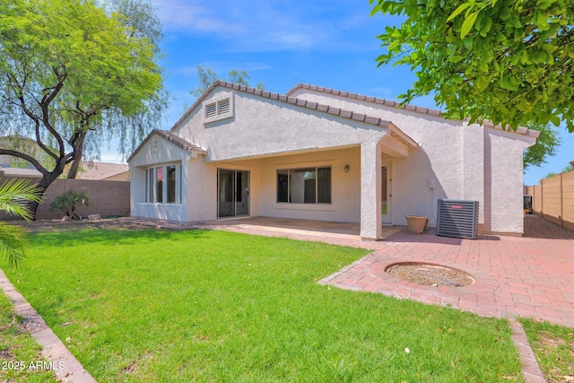 2620 E Rustling Oaks Ln, Phoenix, AZ 85024 - rear view of property featuring stucco siding, a patio area, and central AC unit
