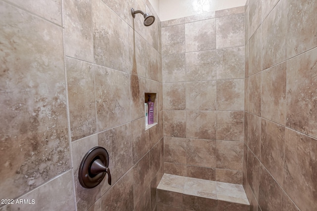 interior details featuring a tile shower