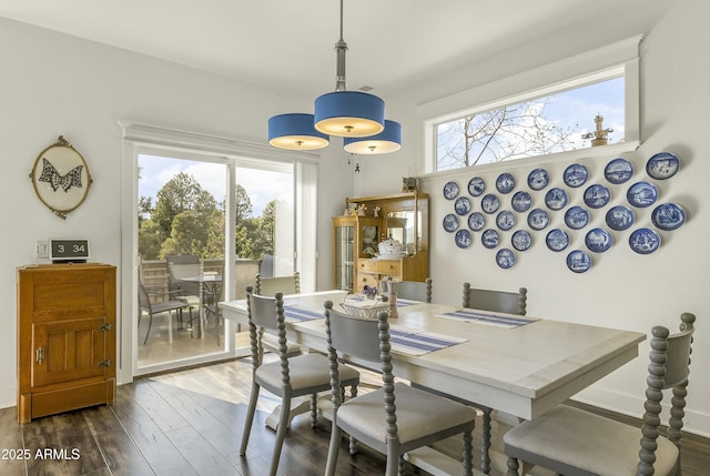 dining space featuring dark wood-style floors