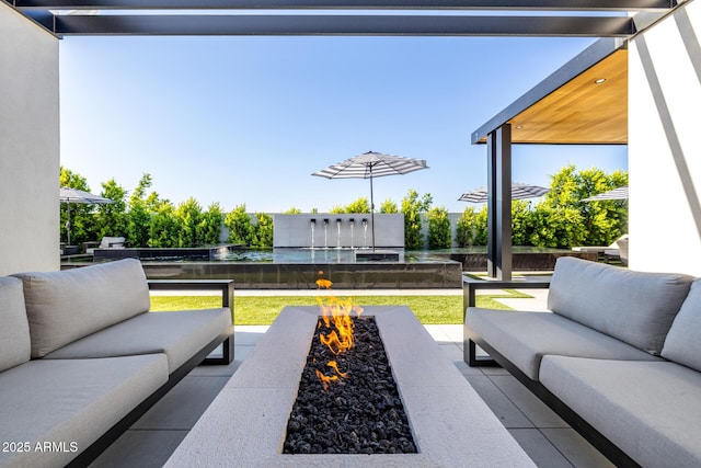 3684 E Boot Track Trl, Gilbert, AZ 85296 - view of patio / terrace with an outdoor living space with a fire pit