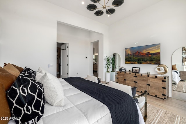 3684 E Boot Track Trl, Gilbert, AZ 85296 - bedroom featuring a chandelier, light wood-style floors, and recessed lighting
