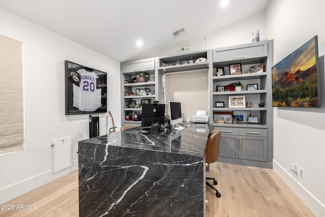 3684 E Boot Track Trl, Gilbert, AZ 85296 - office featuring light wood finished floors, vaulted ceiling, baseboards, and recessed lighting