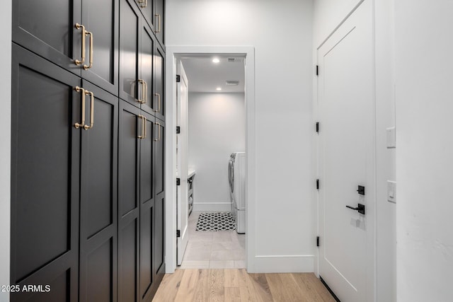 3684 E Boot Track Trl, Gilbert, AZ 85296 - hallway with separate washer and dryer, baseboards, recessed lighting, and light wood-style flooring