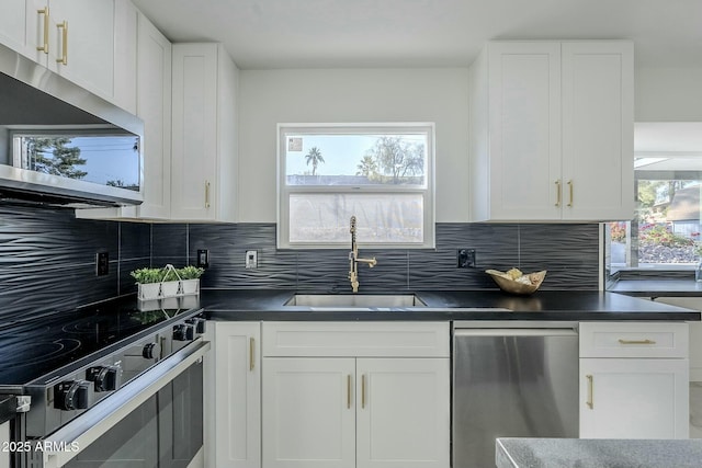 kitchen with white cabinetry, appliances with stainless steel finishes, sink, and tasteful backsplash