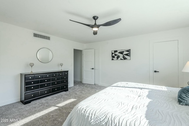 bedroom with carpet floors and ceiling fan