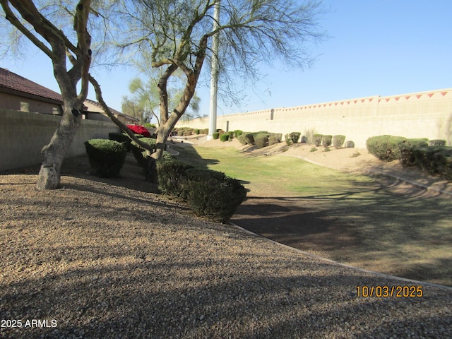 view of yard with a fenced backyard