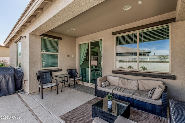 view of patio featuring outdoor lounge area and grilling area