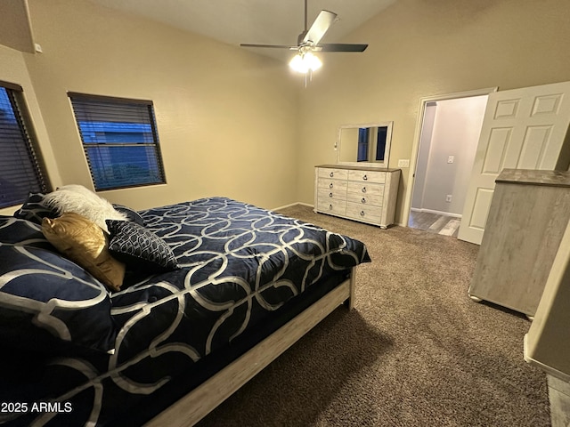 6920 S 46th Dr, Laveen, AZ 85339 - bedroom with carpet floors, lofted ceiling, a ceiling fan, and baseboards