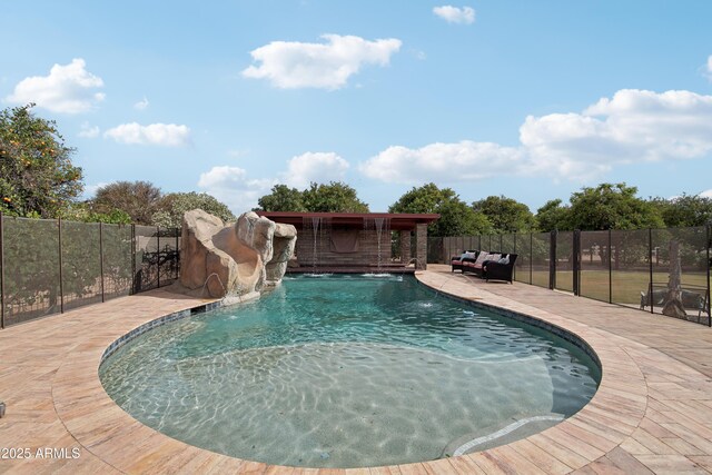 21131 E Excelsior Ave, Queen Creek, AZ 85142 - view of swimming pool with a water slide, a patio, and outdoor lounge area