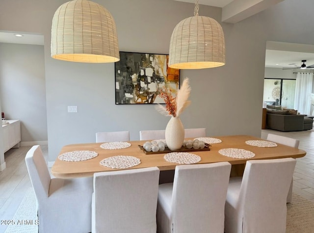 dining space with ceiling fan