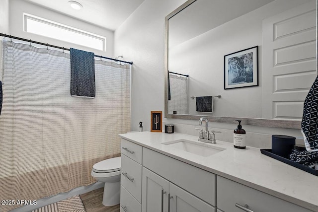 435 E Shellie Ct, Casa Grande, AZ 85122 - full bath with vanity, toilet, a shower with shower curtain, and wood finished floors