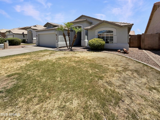 317 E Nunneley Rd, Gilbert, AZ 85296 - view of front of property with stucco siding, driveway, a tiled roof, and a front lawn