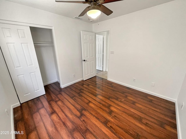 317 E Nunneley Rd, Gilbert, AZ 85296 - unfurnished bedroom with wood finished floors, a closet, and a ceiling fan