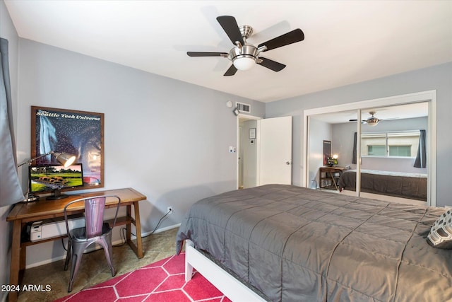 bedroom featuring carpet flooring and ceiling fan