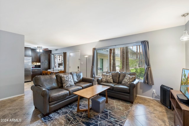 living room with ceiling fan