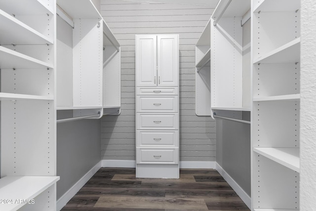 spacious closet with dark hardwood / wood-style flooring