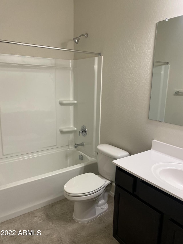 full bathroom with shower / bathing tub combination, vanity, and toilet