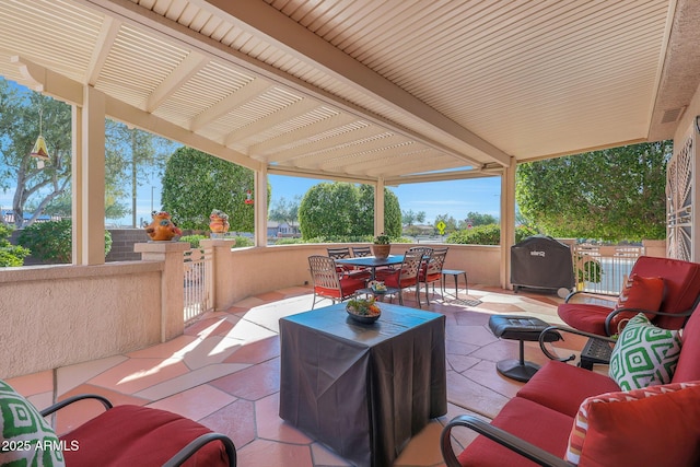 view of patio featuring a pergola