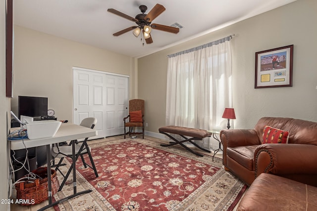 home office featuring ceiling fan