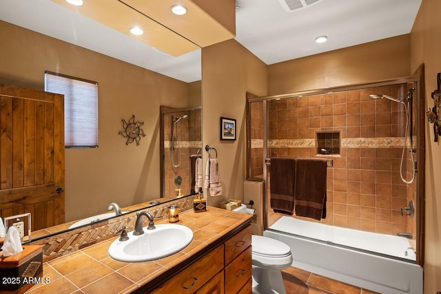 30 Paraiso Corte, Sedona, AZ 86351 - full bathroom with vanity, toilet, enclosed tub / shower combo, tile patterned flooring, and recessed lighting